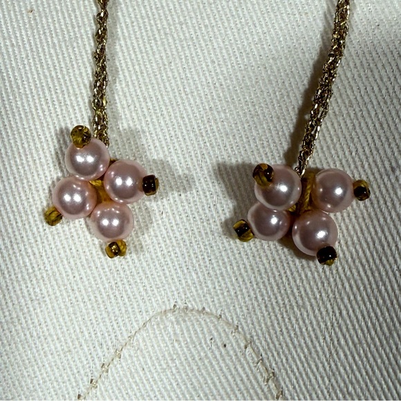 Vintage 1940’s Art deco Pink glass pearl Gold crochet Peter Pan collar with ties - Picture 9 of 17